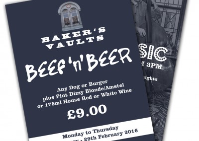 Baker’s Vaults Pub Offer Leaflets and Posters